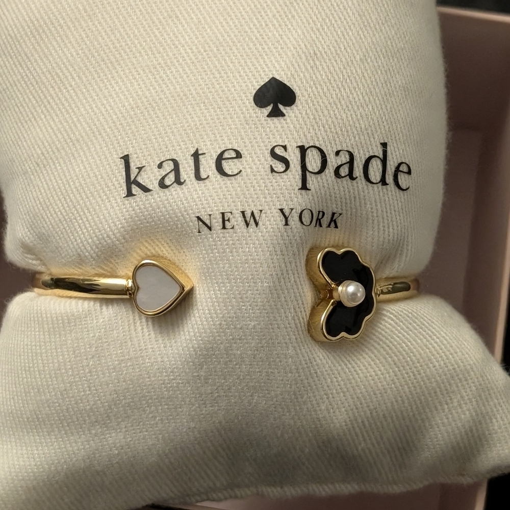 Kate Spade ♠️ Black flower white pearl KATE Spade flex cuff hinge bracelet - Picture 3 of 4
